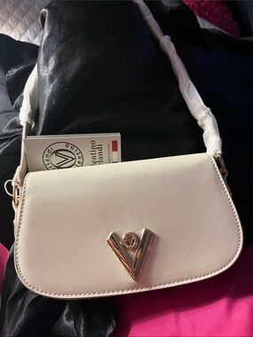 Valentino Orlandi Cream Shoulder Bag with Gold V-Emblem